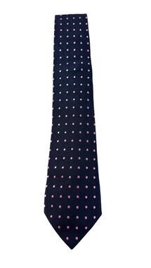 John Lewis Men 100% Silk Tie Navy Blue Pink Polka Dot Necktie